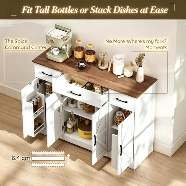 English Elm 47 Inch Farmhouse Sideboard with Barn Doors Soft Close Hinges and Adjustable Shelving T3971P555450