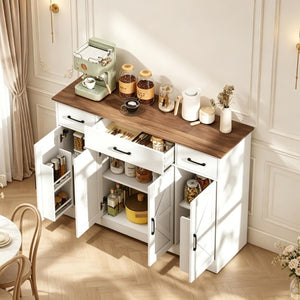 English Elm 47 Inch Farmhouse Sideboard with Barn Doors Soft Close Hinges and Adjustable Shelving T3971P555450