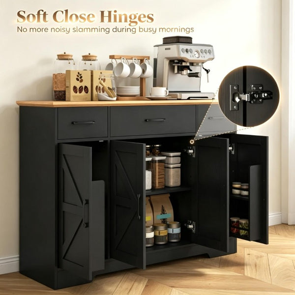 English Elm 47 Inch Farmhouse Sideboard with Barn Doors Three Drawers and Adjustable Interior Shelving T3971P555453