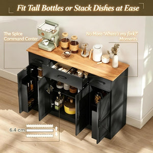 English Elm 47 Inch Farmhouse Sideboard with Barn Doors Three Drawers and Adjustable Interior Shelving T3971P555453