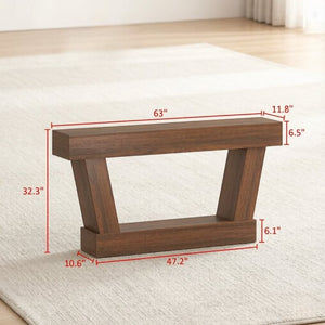 English Elm 63 Inch Distressed Vintage Console Table with Open Shelf Slim Entryway Accent Brown T3971P555502