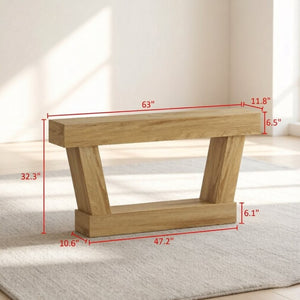 English Elm 63 Inch Distressed Vintage Console Table with Open Shelf Slim Entryway Accent Oak T3971P555505
