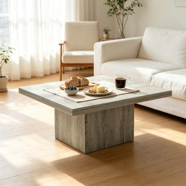 English Elm Modern Square MDF Coffee Table with Gray Wood Grain Finish for Contemporary Living Rooms T3971P555508