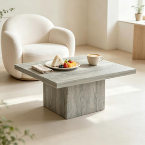 English Elm Modern Square MDF Coffee Table with Gray Wood Grain Finish for Contemporary Living Rooms T3971P555508