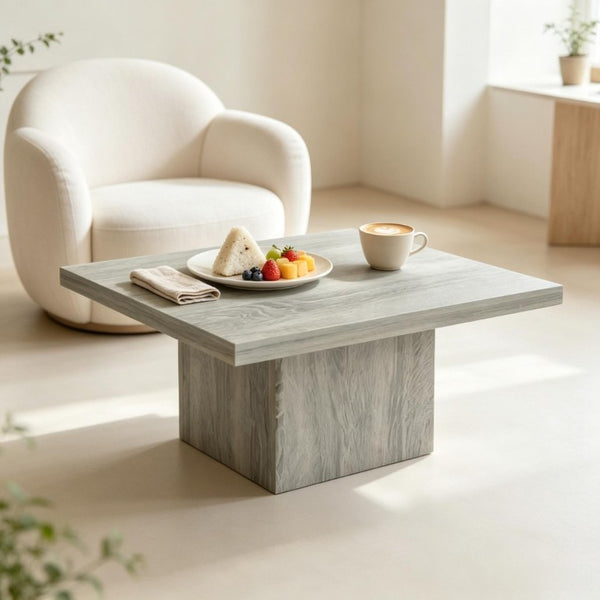 English Elm Modern Square MDF Coffee Table with Gray Wood Grain Finish for Contemporary Living Rooms T3971P555508