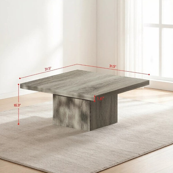English Elm Modern Square MDF Coffee Table with Gray Wood Grain Finish for Contemporary Living Rooms T3971P555508