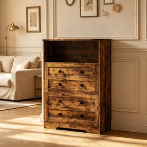 English Elm Modern Rustic Brown Entryway Shoe Cabinet with Flip Drawers and Open Shelf T3971P555511