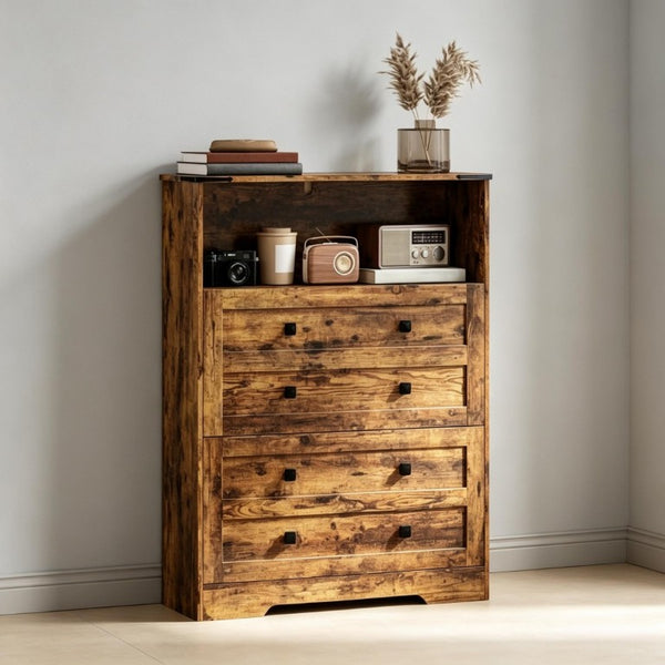 English Elm Modern Rustic Brown Entryway Shoe Cabinet with Flip Drawers and Open Shelf T3971P555511