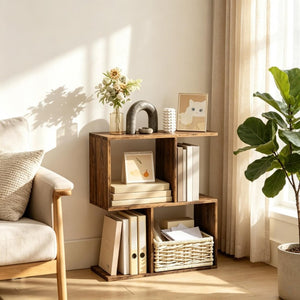 English Elm Modern S Curve Three Tier Narrow End Table with Open Shelves for Living Room Decor T3971P555531