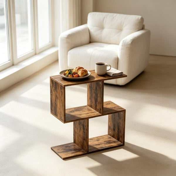 English Elm Modern S Curve Three Tier Narrow End Table with Open Shelves for Living Room Decor T3971P555531