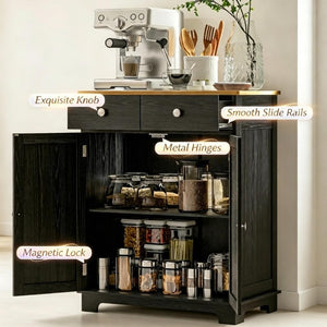 English Elm Compact Rubberwood Sideboard with Drawers and Adjustable Shelf for Dining or Kitchen T3971P557950