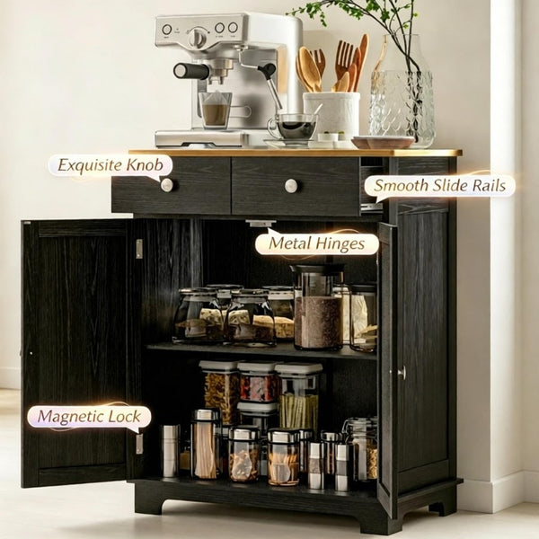 English Elm Compact Rubberwood Sideboard with Drawers and Adjustable Shelf for Dining or Kitchen T3971P557950