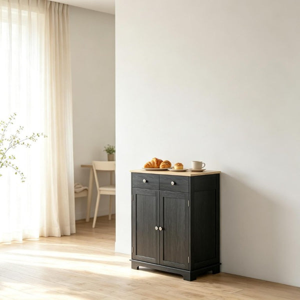 English Elm Compact Rubberwood Sideboard with Drawers and Adjustable Shelf for Dining or Kitchen T3971P557950