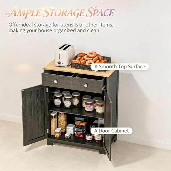 English Elm Compact Rubberwood Sideboard with Drawers and Adjustable Shelf for Dining or Kitchen T3971P557950