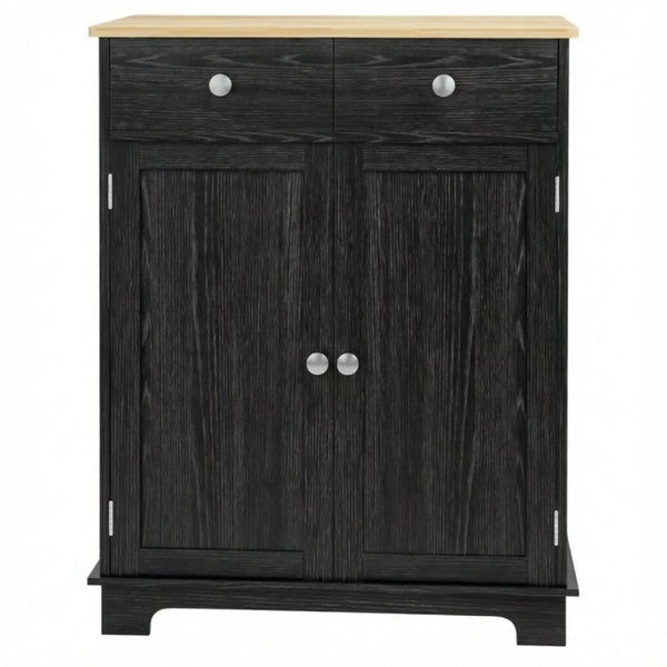 English Elm Compact Rubberwood Sideboard with Drawers and Adjustable Shelf for Dining or Kitchen T3971P557950