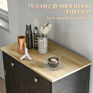 English Elm Compact Rubberwood Sideboard with Drawers and Adjustable Shelf for Dining or Kitchen T3971P557950
