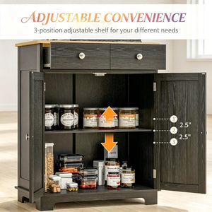 English Elm Compact Rubberwood Sideboard with Drawers and Adjustable Shelf for Dining or Kitchen T3971P557950
