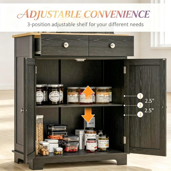 English Elm Compact Rubberwood Sideboard with Drawers and Adjustable Shelf for Dining or Kitchen T3971P557950