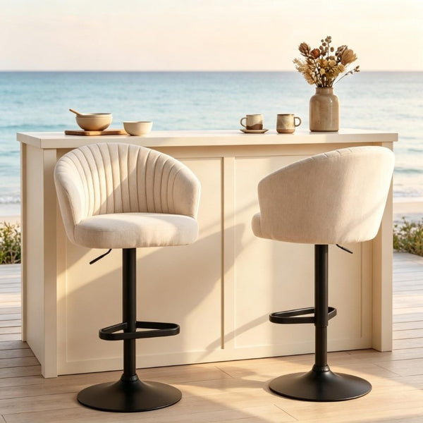 English Elm Elegant Swivel Barstools Set of Two with Adjustable Height and Linen Fabric Cushioned Seats T3971P558030