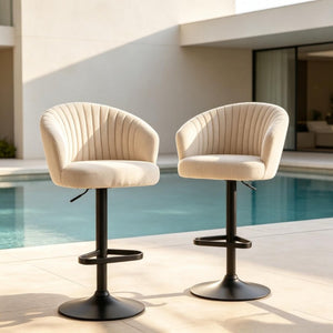 English Elm Elegant Swivel Barstools Set of Two with Adjustable Height and Linen Fabric Cushioned Seats T3971P558030
