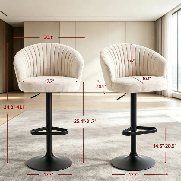English Elm Elegant Swivel Barstools Set of Two with Adjustable Height and Linen Fabric Cushioned Seats T3971P558030