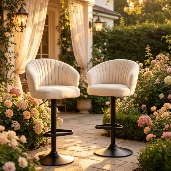 English Elm Elegant Swivel Barstools Set of Two with Adjustable Height and Linen Fabric Cushioned Seats T3971P558030