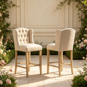English Elm Comfortable Tufted Wingback Barstools Set of Two with Rubberwood Legs for Kitchen Islands T3971P558136