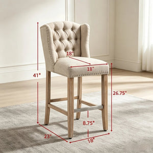 English Elm Comfortable Tufted Wingback Barstools Set of Two with Rubberwood Legs for Kitchen Islands T3971P558136