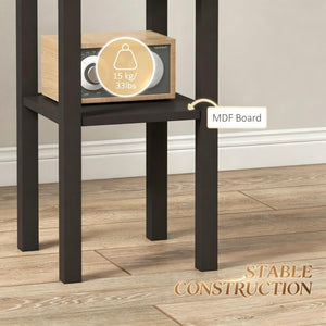 English Elm Functional Slim MDF Side Table with Drawer Open Shelf Coffee Finish Bedroom Accent T3971P558203
