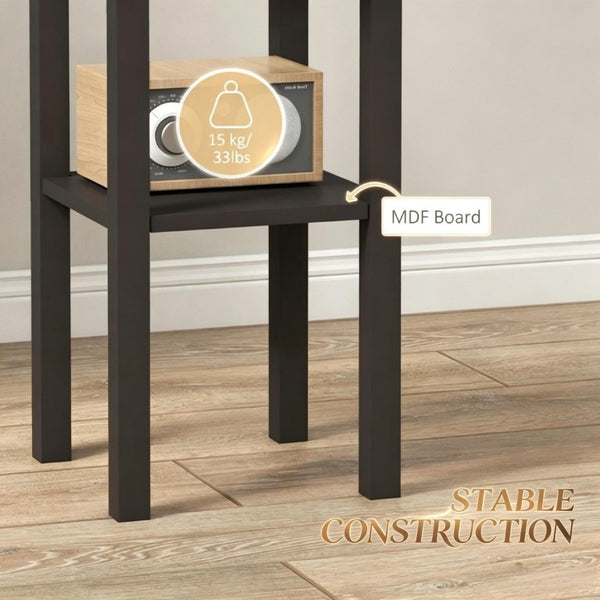English Elm Functional Slim MDF Side Table with Drawer Open Shelf Coffee Finish Bedroom Accent T3971P558203
