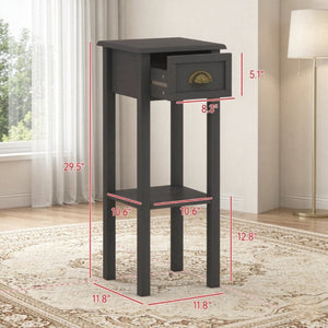 English Elm Functional Slim MDF Side Table with Drawer Open Shelf Coffee Finish Bedroom Accent T3971P558203