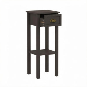 English Elm Functional Slim MDF Side Table with Drawer Open Shelf Coffee Finish Bedroom Accent T3971P558203