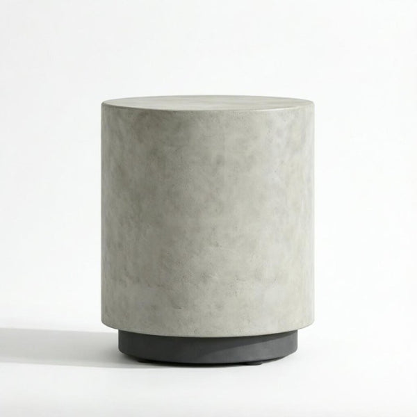 English Elm Minimalist Concrete Look Round Side Table Cylindrical Cement Accent for Indoor Outdoor Use T3971P558215