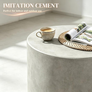 English Elm Minimalist Concrete Look Round Side Table Cylindrical Cement Accent for Indoor Outdoor Use T3971P558215