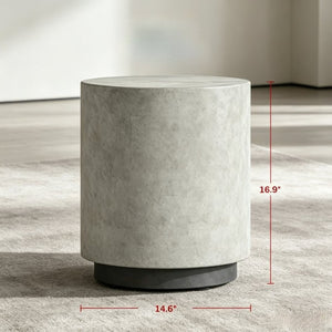 English Elm Minimalist Concrete Look Round Side Table Cylindrical Cement Accent for Indoor Outdoor Use T3971P558215