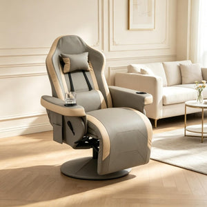English Elm Multifunctional Racing Style Recliner PU Leather High Back Swivel Chair with Footrest T3971P558252