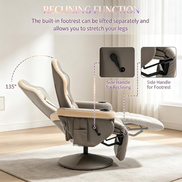 English Elm Multifunctional Racing Style Recliner PU Leather High Back Swivel Chair with Footrest T3971P558252