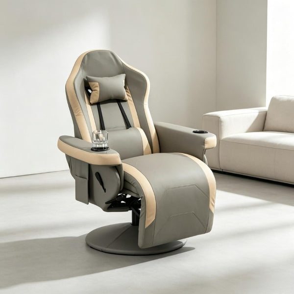 English Elm Multifunctional Racing Style Recliner PU Leather High Back Swivel Chair with Footrest T3971P558252