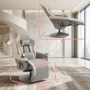 English Elm Multifunctional Racing Style Recliner PU Leather High Back Swivel Chair with Footrest T3971P558252