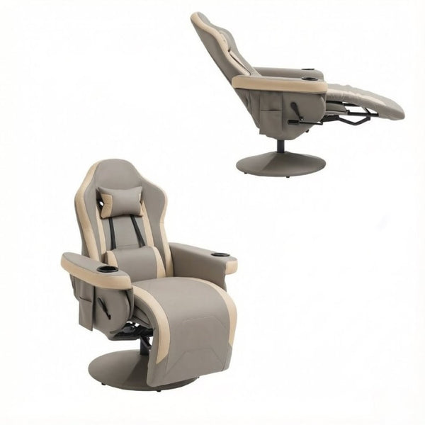 English Elm Multifunctional Racing Style Recliner PU Leather High Back Swivel Chair with Footrest T3971P558252