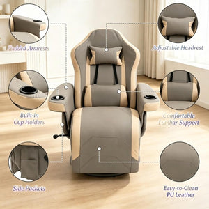 English Elm Multifunctional Racing Style Recliner PU Leather High Back Swivel Chair with Footrest T3971P558252