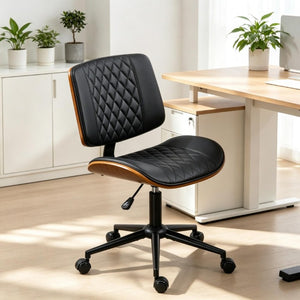 English Elm Modern Armless Swivel Desk Chair Tufted PU Leather Bentwood Frame Home Office T3971P558298