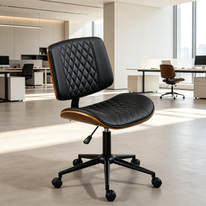 English Elm Modern Armless Swivel Desk Chair Tufted PU Leather Bentwood Frame Home Office T3971P558298