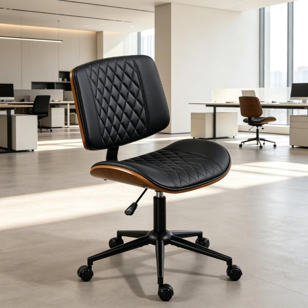 English Elm Modern Armless Swivel Desk Chair Tufted PU Leather Bentwood Frame Home Office T3971P558298