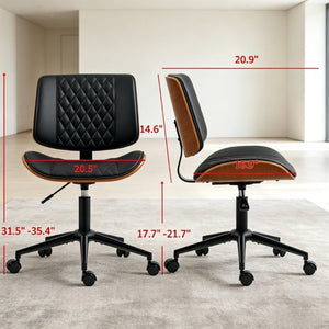 English Elm Modern Armless Swivel Desk Chair Tufted PU Leather Bentwood Frame Home Office T3971P558298