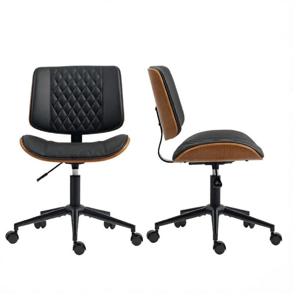 English Elm Modern Armless Swivel Desk Chair Tufted PU Leather Bentwood Frame Home Office T3971P558298