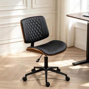 English Elm Modern Armless Swivel Desk Chair Tufted PU Leather Bentwood Frame Home Office T3971P558298
