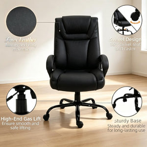 English Elm High-Back Executive PU Leather Chair with Dual Headrest and 400 Lb Steel Base T3971P558303