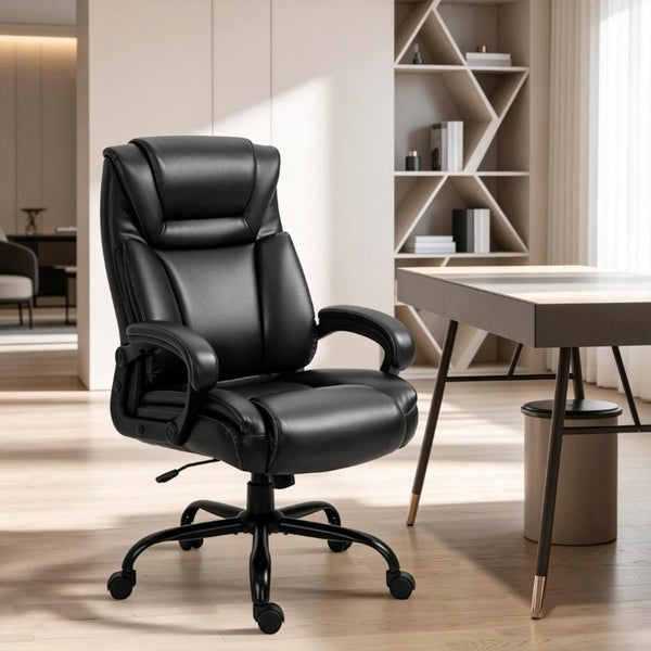 English Elm High-Back Executive PU Leather Chair with Dual Headrest and 400 Lb Steel Base T3971P558303