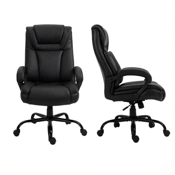 English Elm High-Back Executive PU Leather Chair with Dual Headrest and 400 Lb Steel Base T3971P558303
